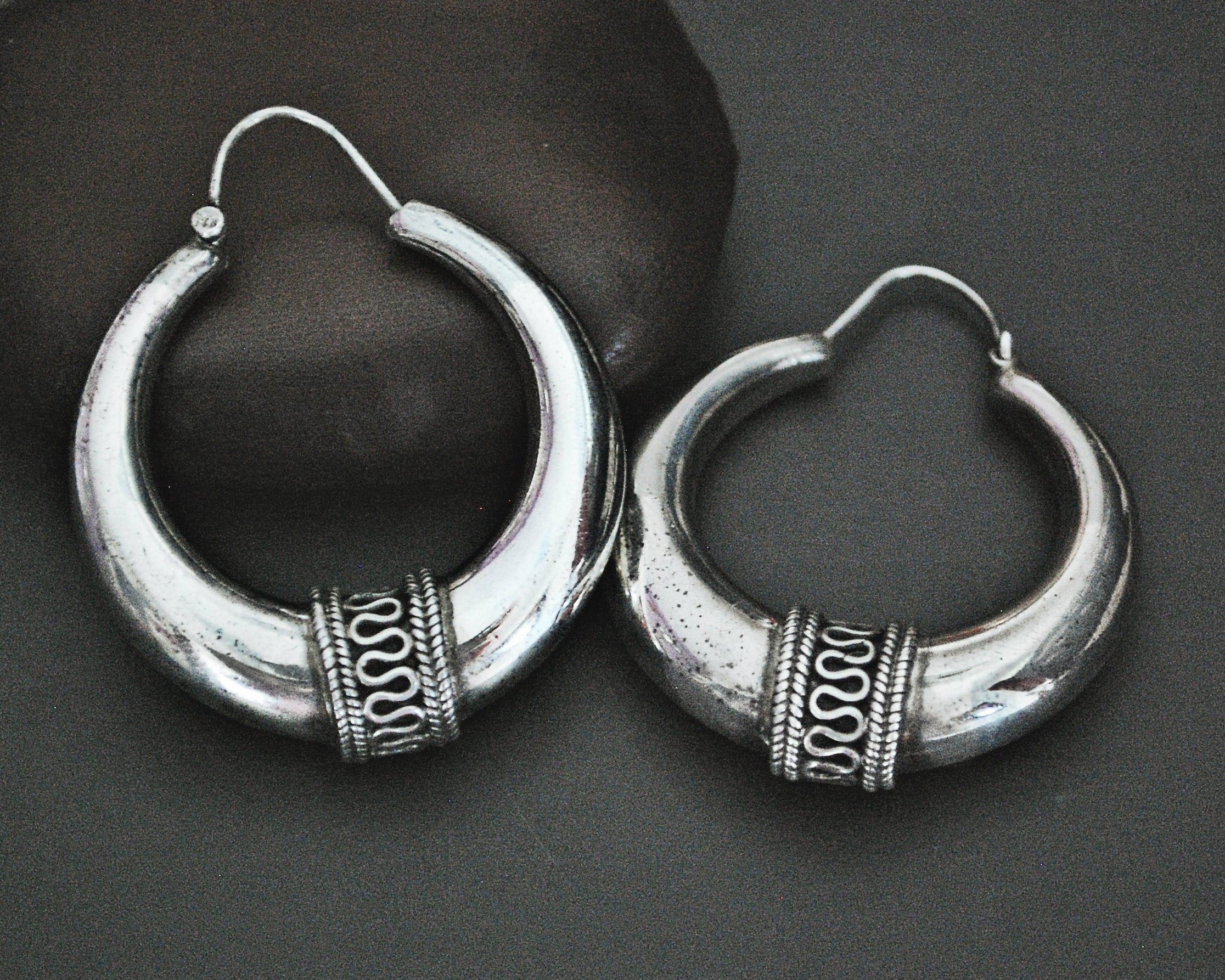 Ethnic Sterling Silver Hoop Earrings - MEDIUM / LARGE