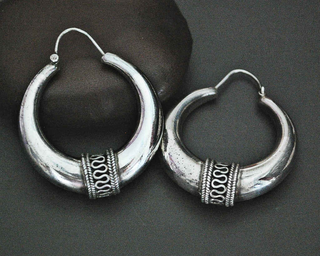 Ethnic Sterling Silver Hoop Earrings - MEDIUM / LARGE