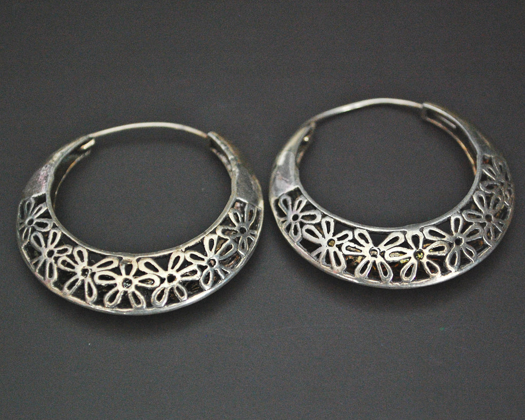 Ethnic Hoop Earrings with Flower Design