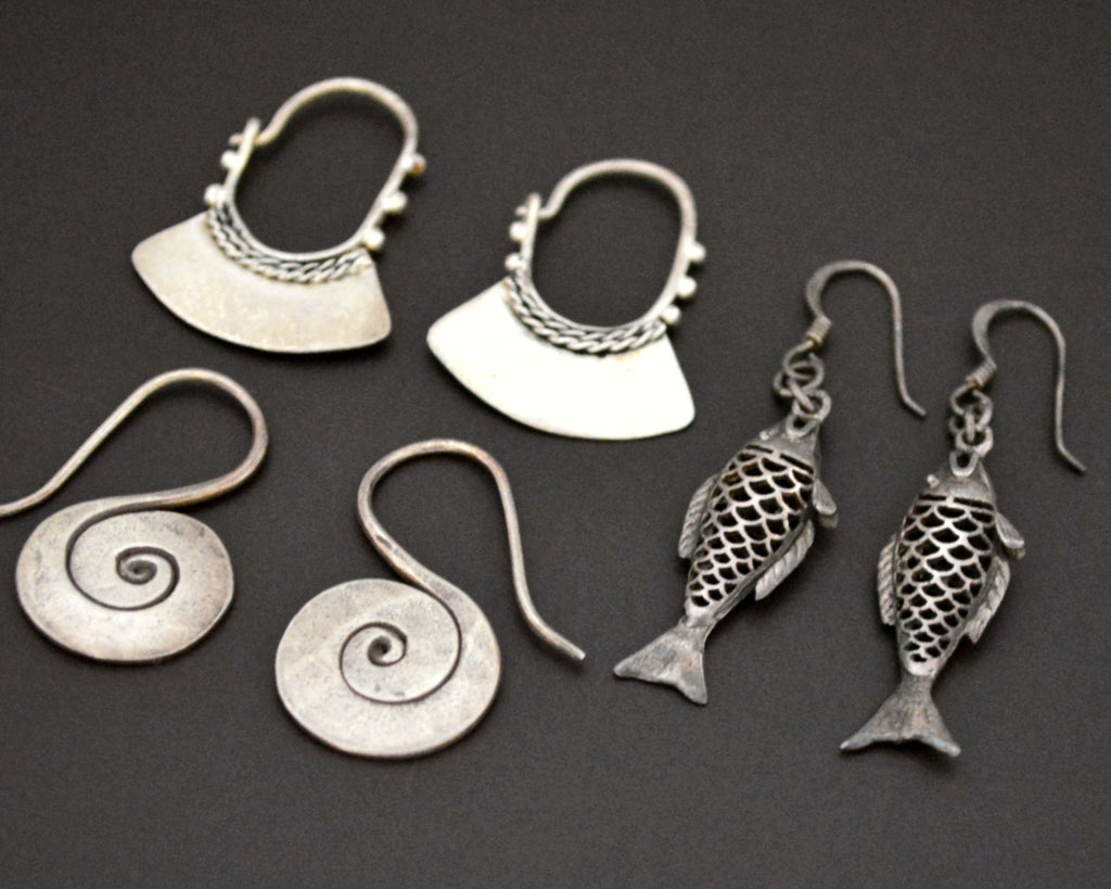 Set of Three Ethnic Silver Dangle Earrings