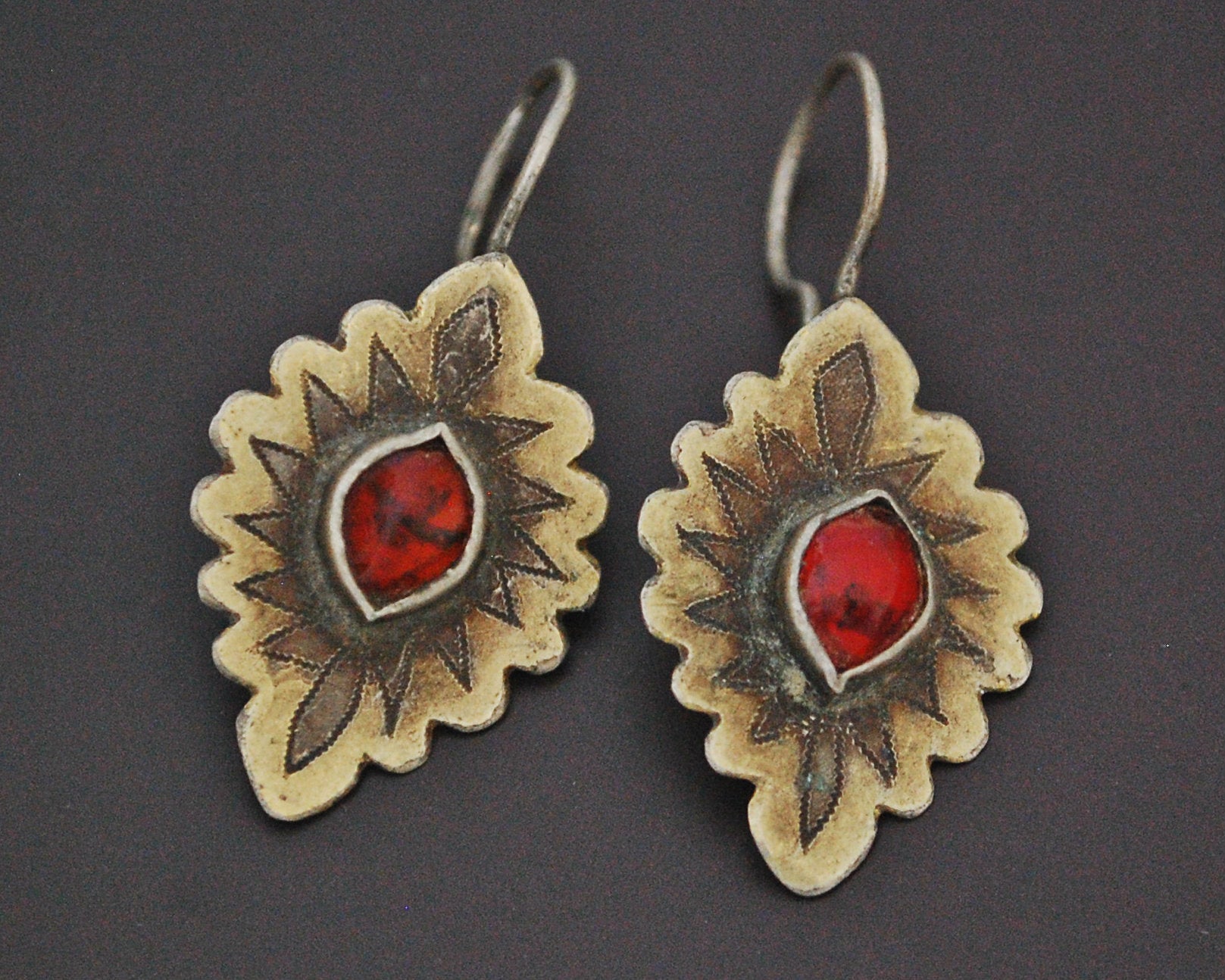 Vintage Turkmen Earrings with Glass