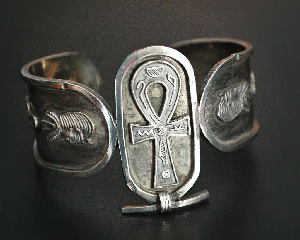 Egyptian Ankh Scarab Cuff Bracelet