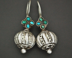 Smaller Sized Afghani Earrings with Turquoise