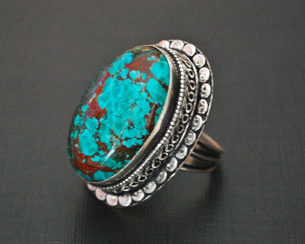 Bold Turquoise Ring from India - Size 6.75 / 7