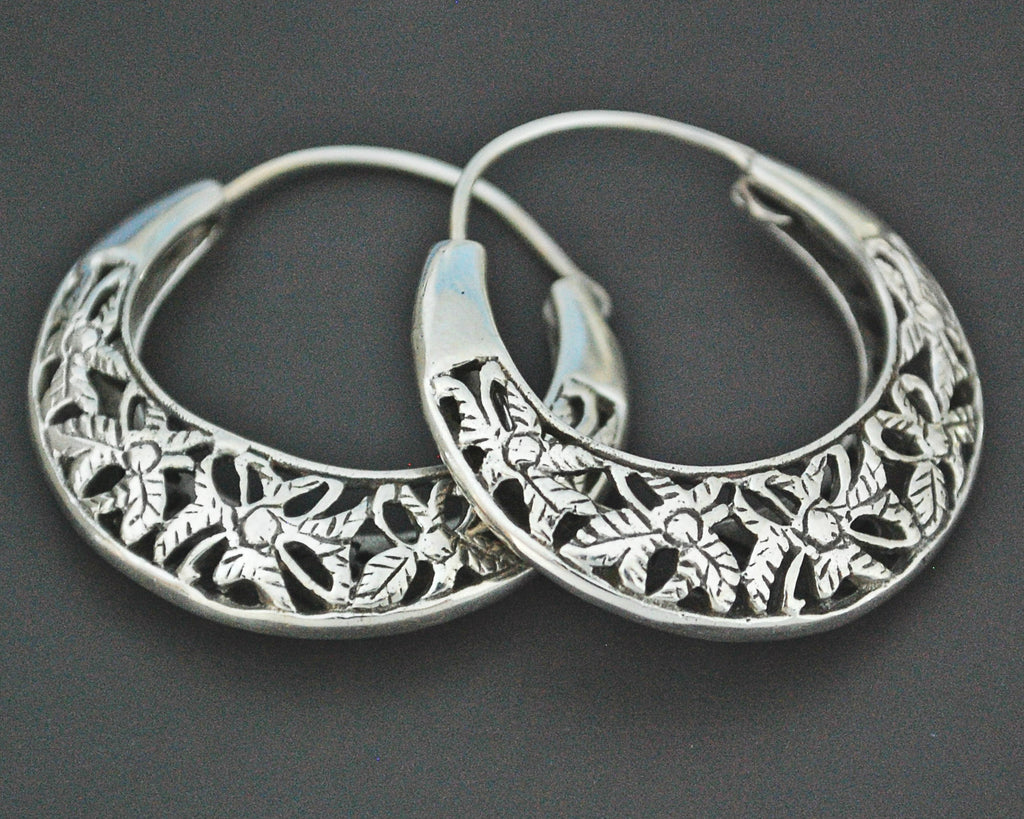 Ethnic Hoop Earrings with Flower Cut Out Design