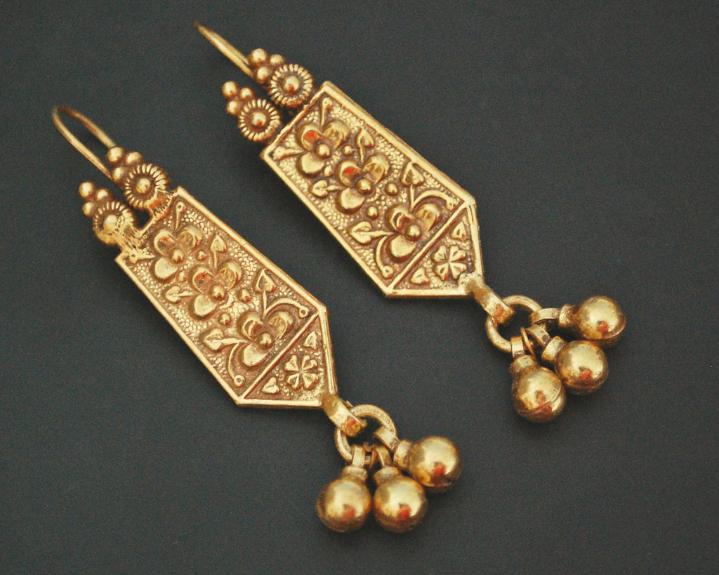 Gilded Earrings from India Rajasthan with Bells