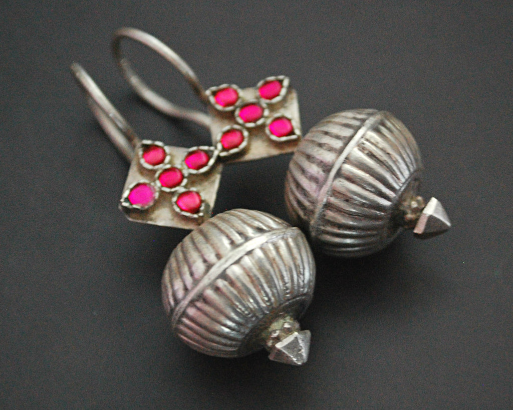 Antique Afghani Earrings with Pink Glass