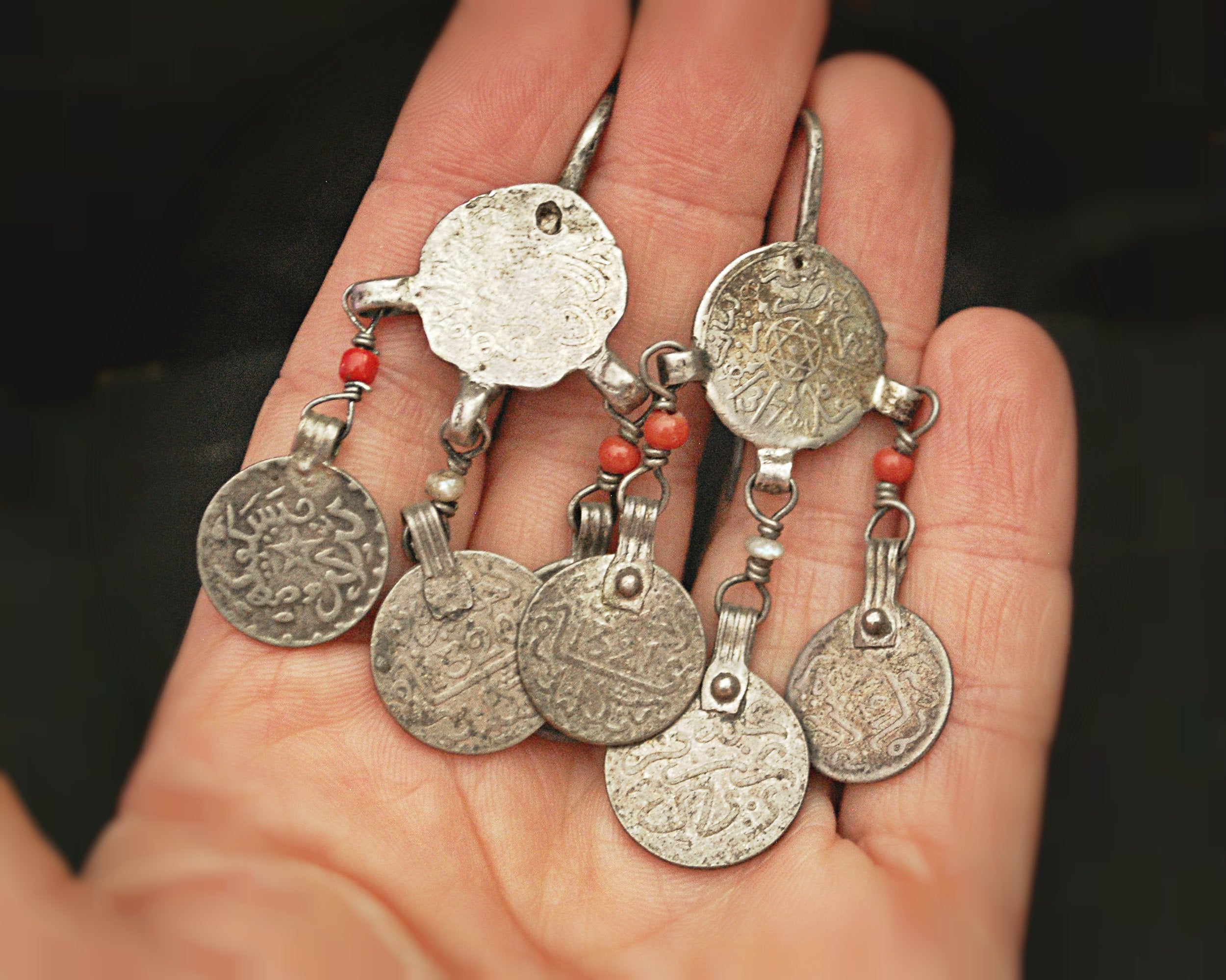 Old Berber Coin Earrings with Glass Bead