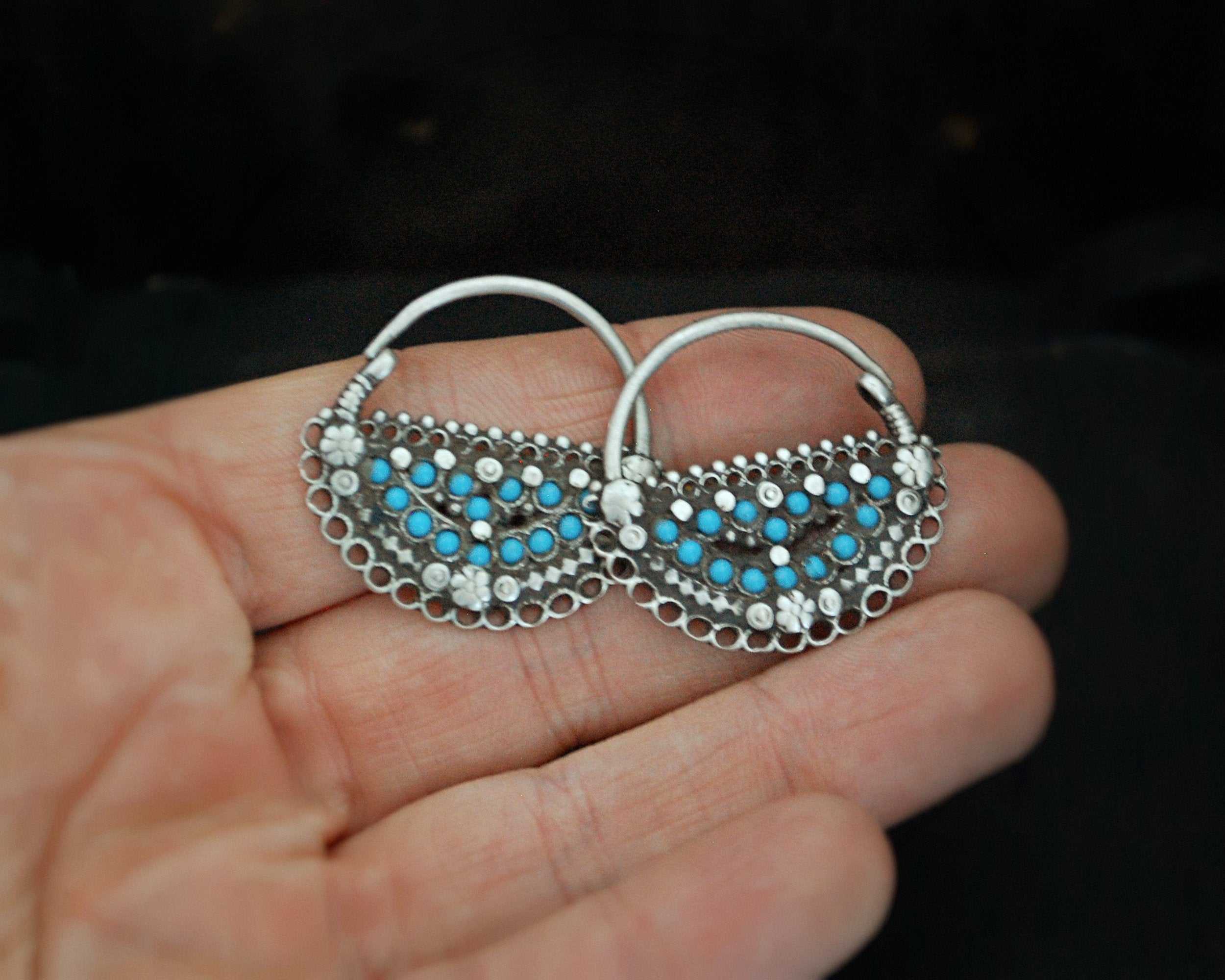 Antique Afghani Hoop Earrings with Turquoise