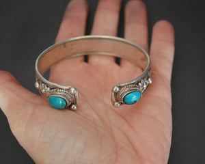 Nepali Turquoise Cuff Bracelet with Filigree Work