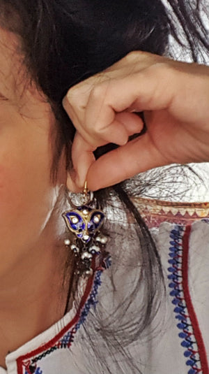 Indian Lacquer Earrings with Blue Enamel