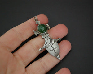 Tuareg Silver Cross with Green Stone