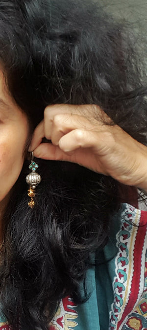 Smaller Sized Afghani Earrings with Turquoise