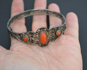 Berber Filigree Coral Bracelet - Hinged