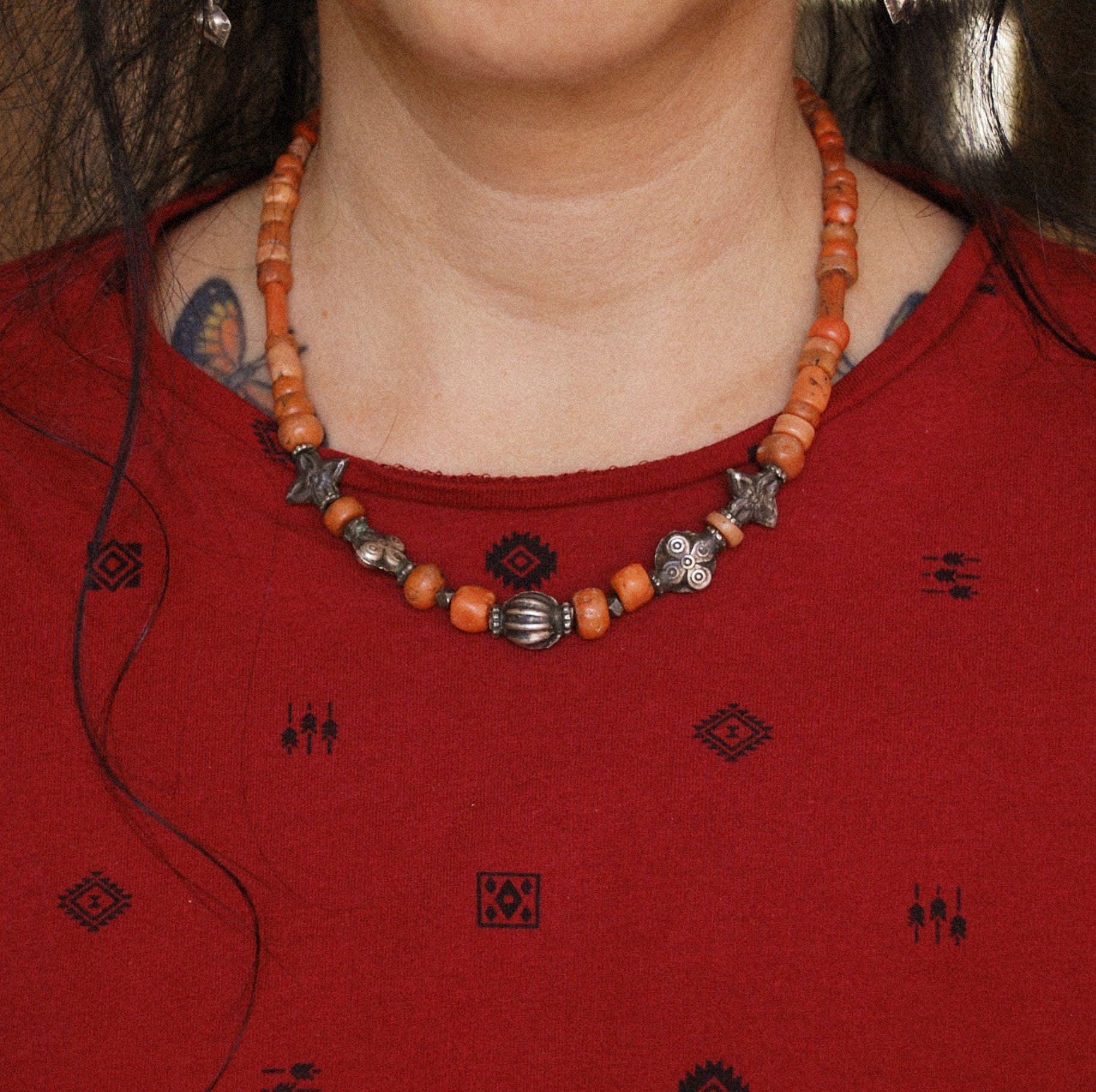 Old Coral Silver Beads Necklace from India