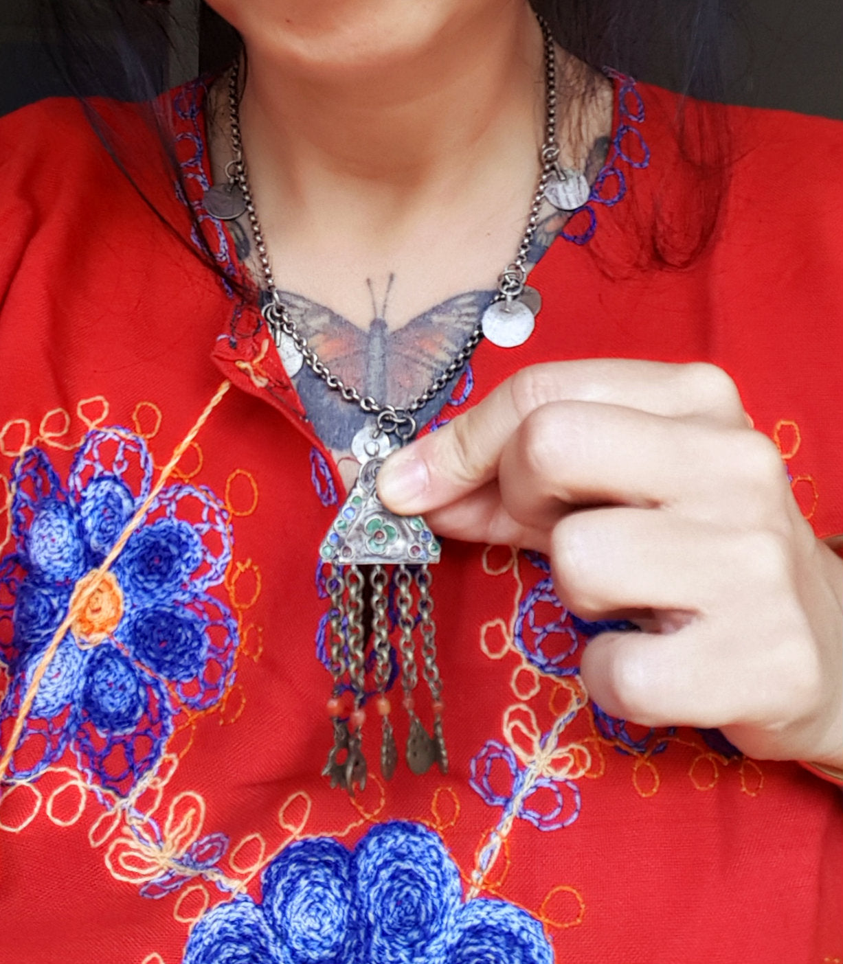 Antique Tunisian Gilded Pendant with Enamel