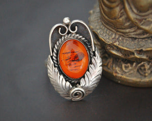 Native American Navajo Amber Ring - Size 6.5