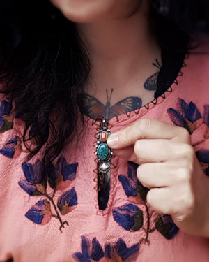 Turquoise and Coral Pendant from India