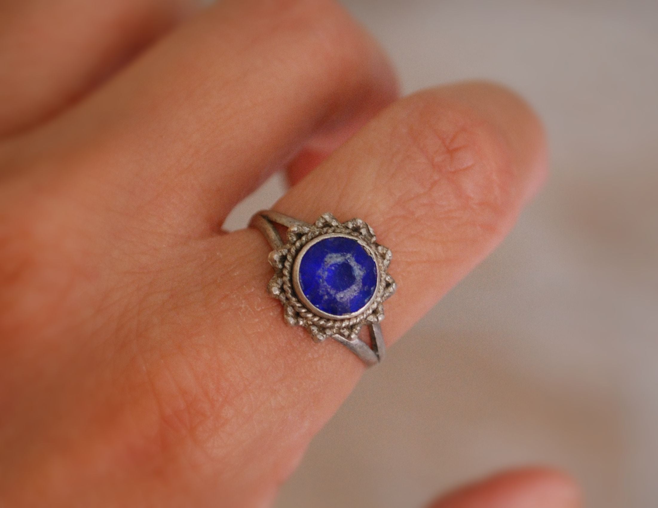 Ethnic Blue Glass Ring from India - Size 8.5