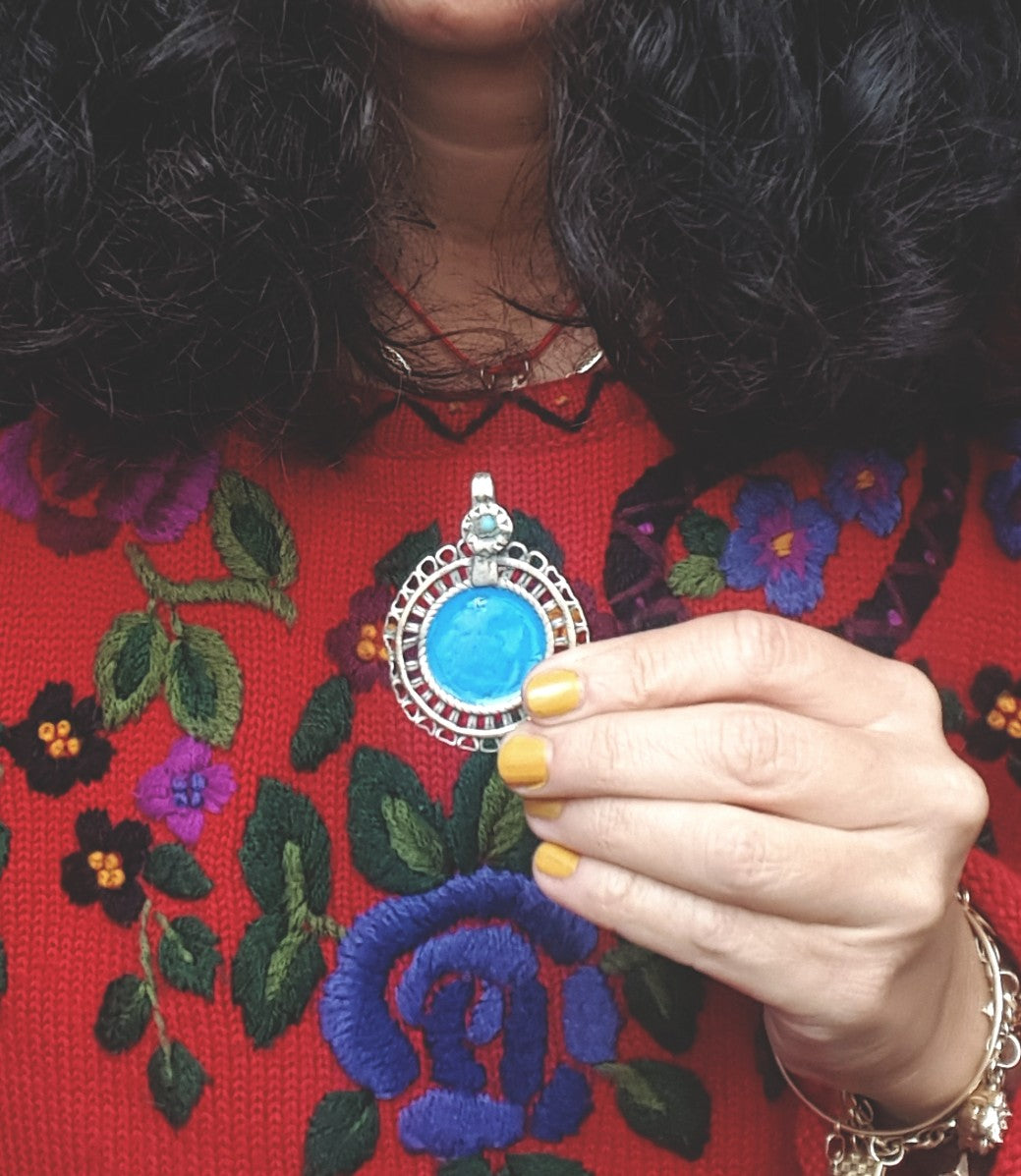 Afghani Enamelled Turquoise Pendant