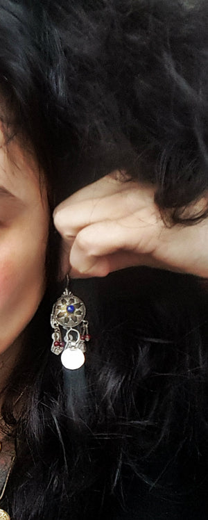 Kazakh Style Coin Earrings with Lapis Lazuli