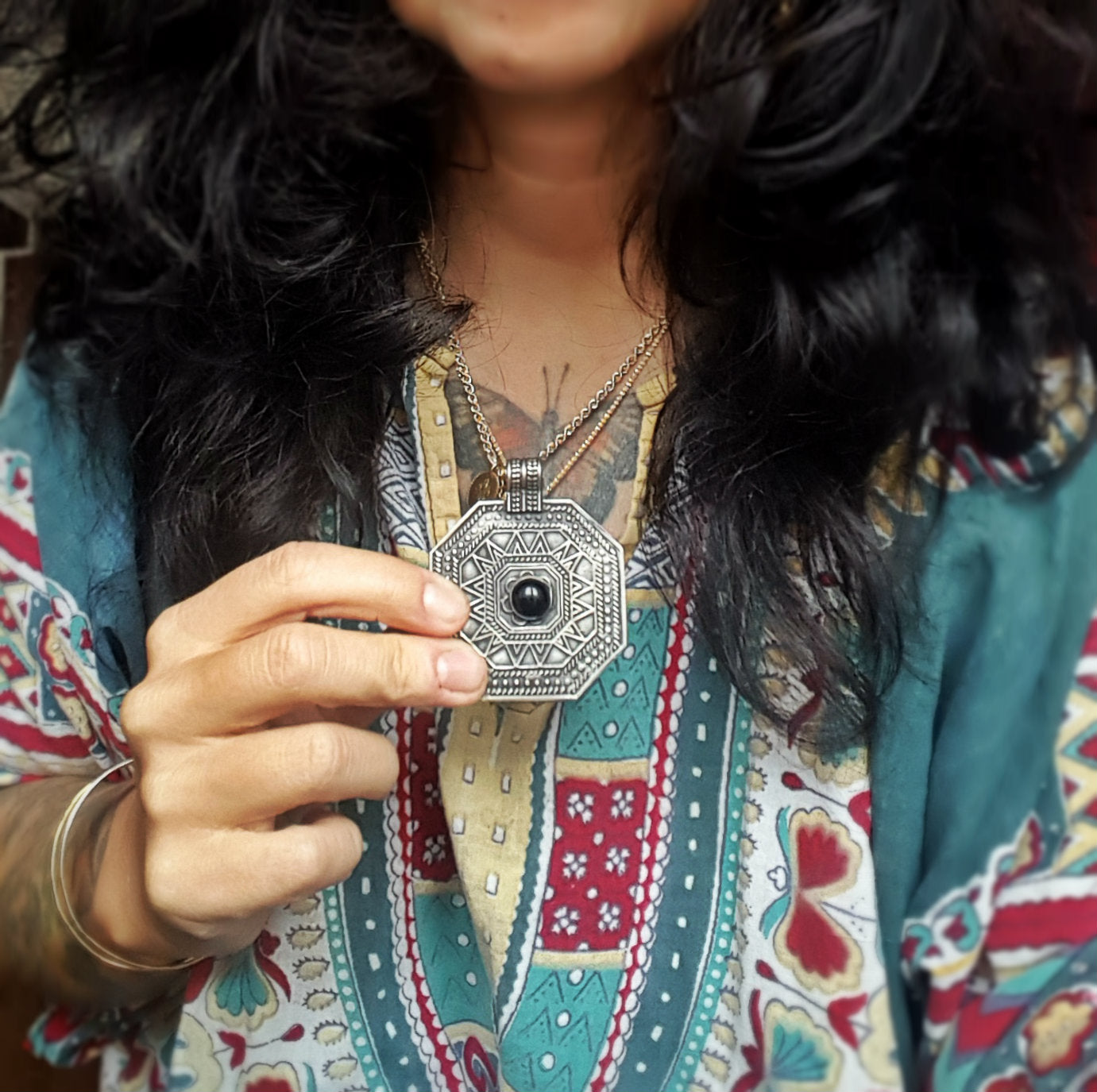 Large Silver and Onyx Amulet Pendant