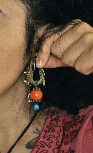 Antique Tibetan Earrings with Coral and Turquoise