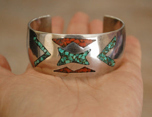 Vintage Mexican Chip Inlay Cuff Bracelet