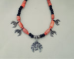 Berber Charms Coral Necklace with Silver Beads