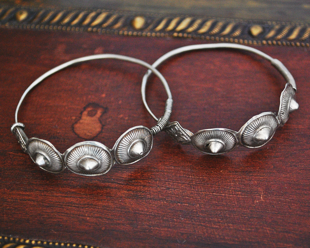 Large Antique Afghani Hoop Earrings with Spikes