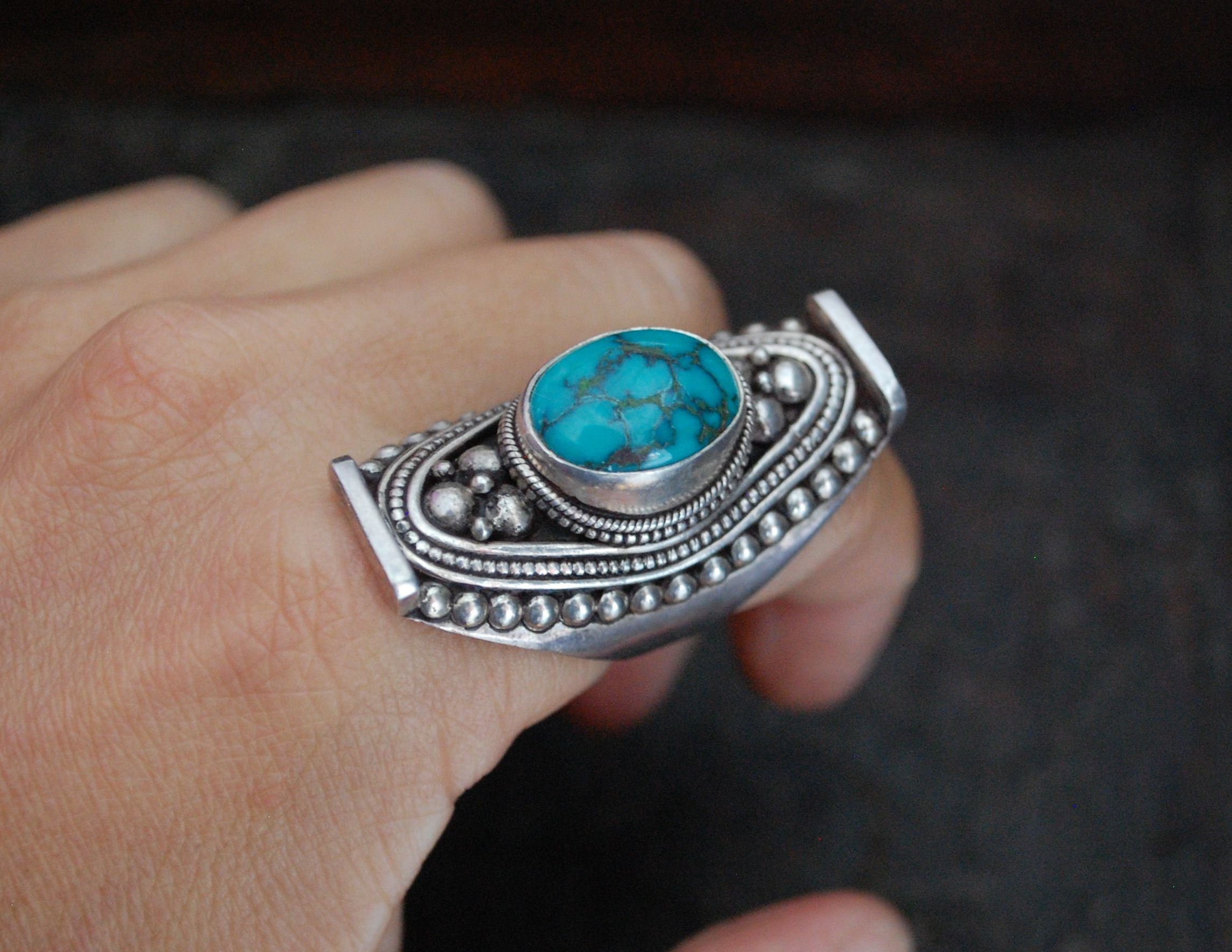 Huge Nepali Turquoise Saddle Ring - Adjustable Size 8+