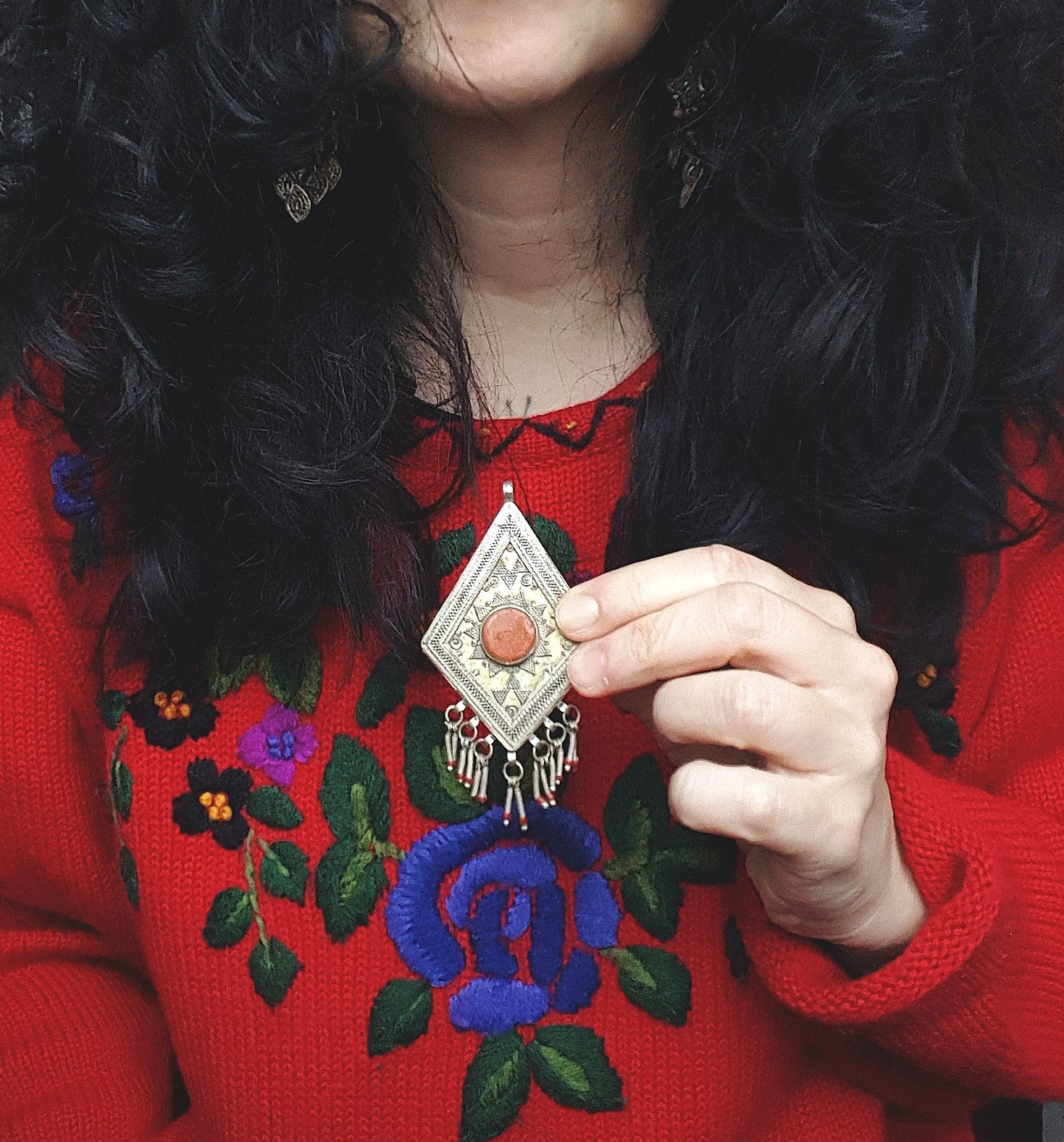 Kazakh Pendant with Dangles and Goldstone