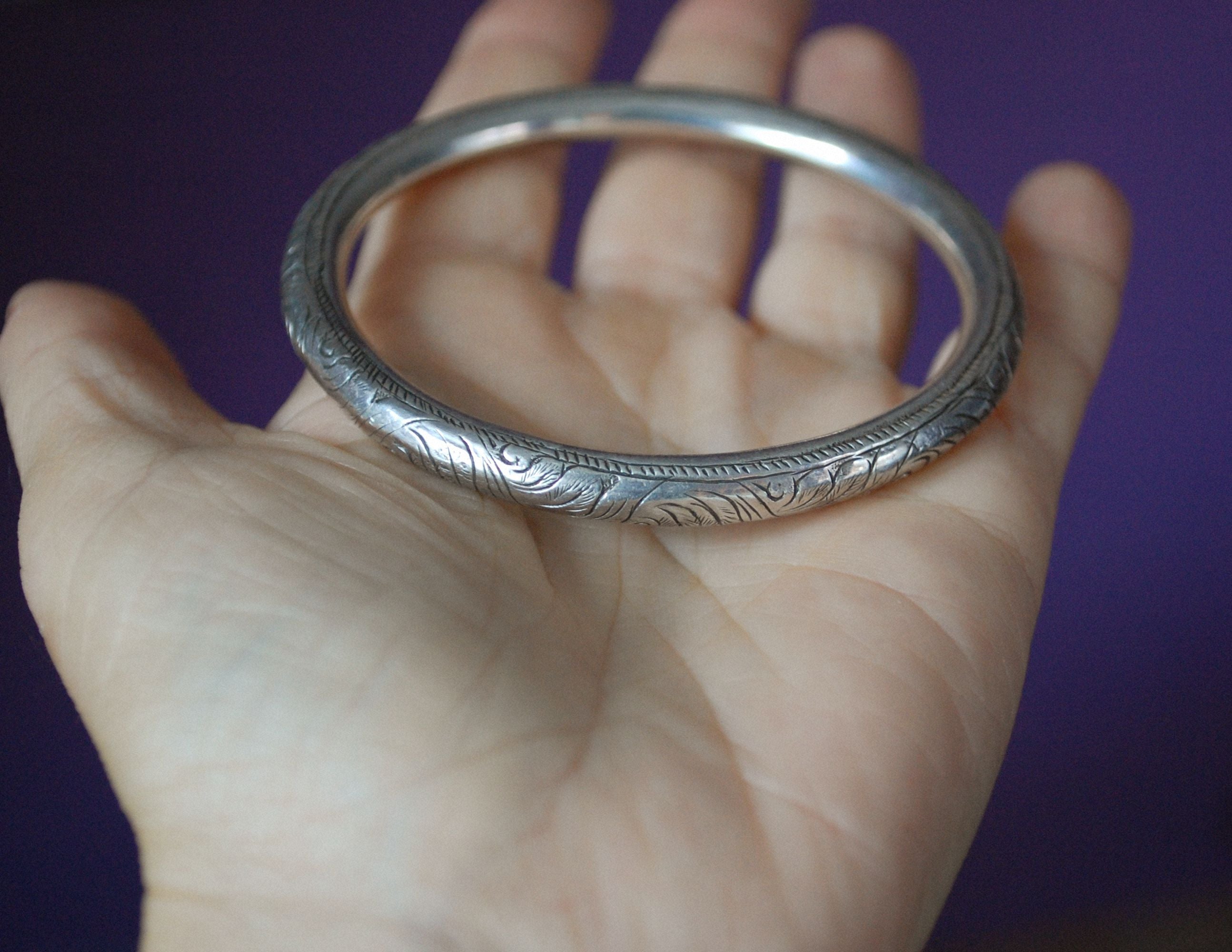 Ethnic Carved Bangle Bracelet from Nepal