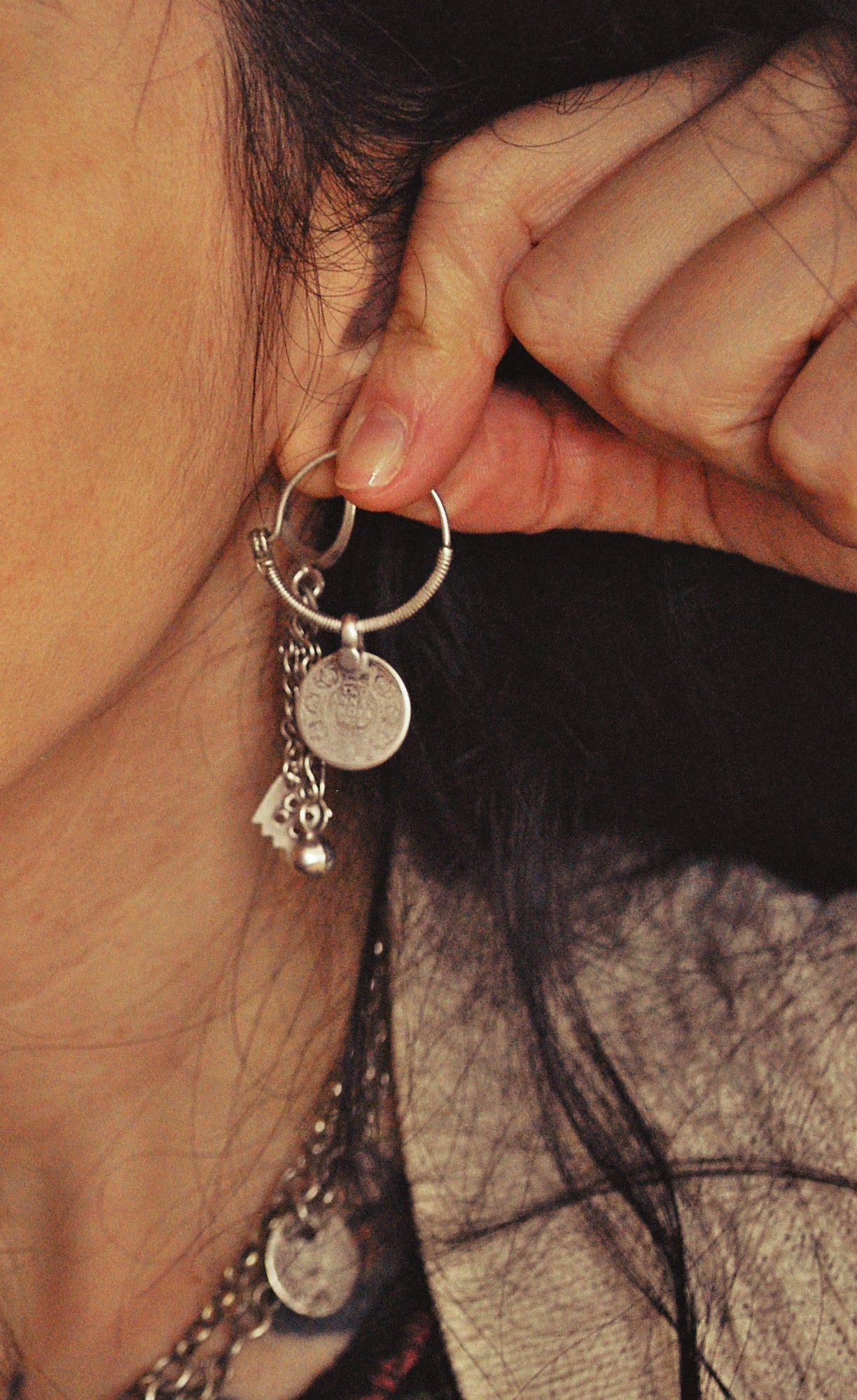 Indian Tribal Hoop Earrings with Coins