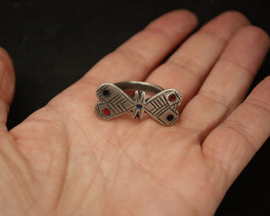 Saharan Tuareg Silver Ring with Enamel - Size 6.5