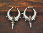 Ethnic Indian Sterling Silver Spike Hoop Earrings - MEDIUM