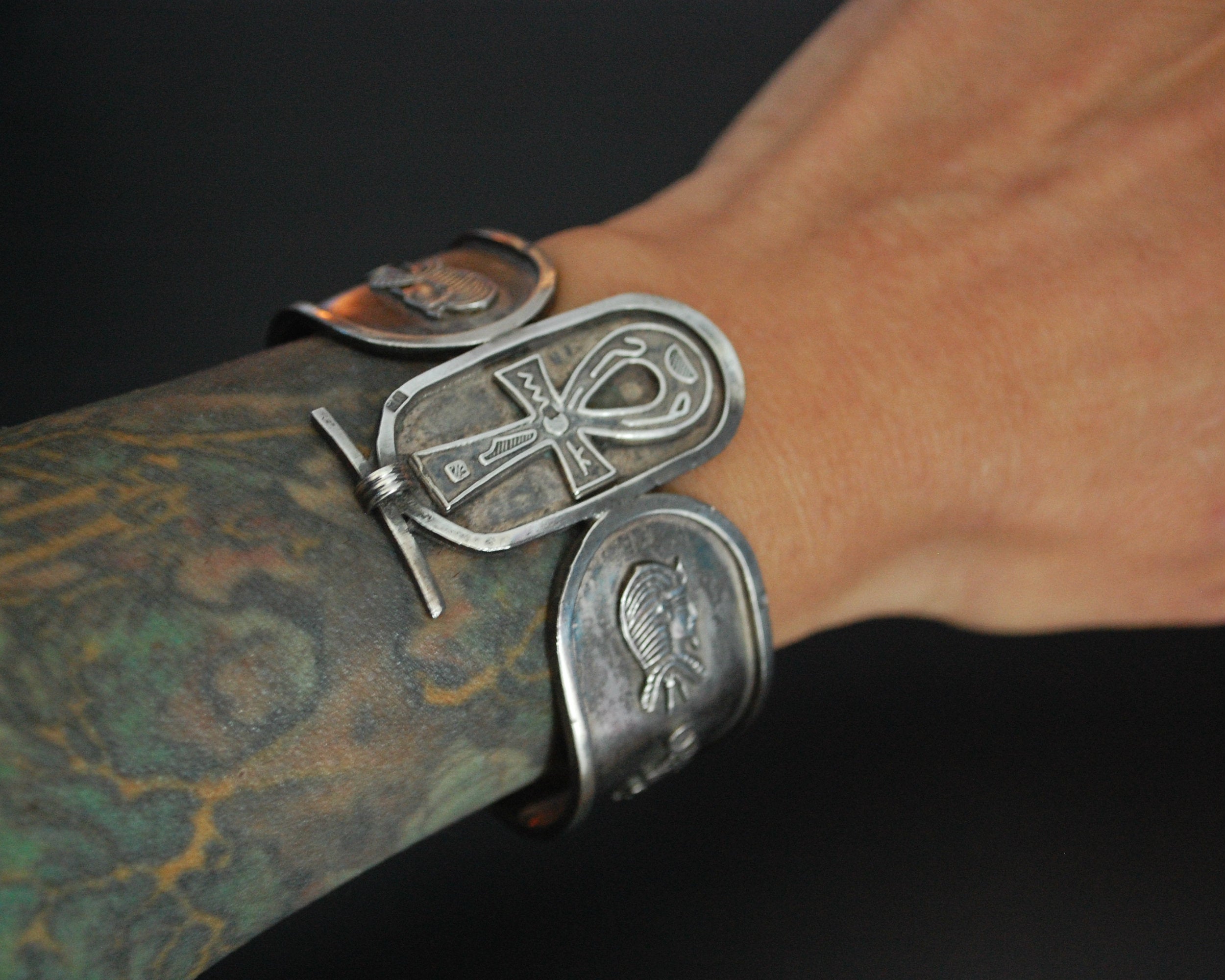 Egyptian Ankh Scarab Cuff Bracelet