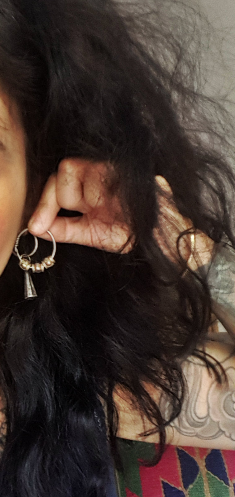 Ethnic Hoop Earrings with Gilded Beads from Indonesia