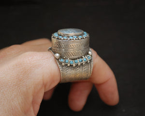 Antique Turkmen Ring with Turquoises - Size 9