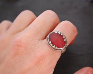 Old Afghani Ring with Red Glass - Size 8.75