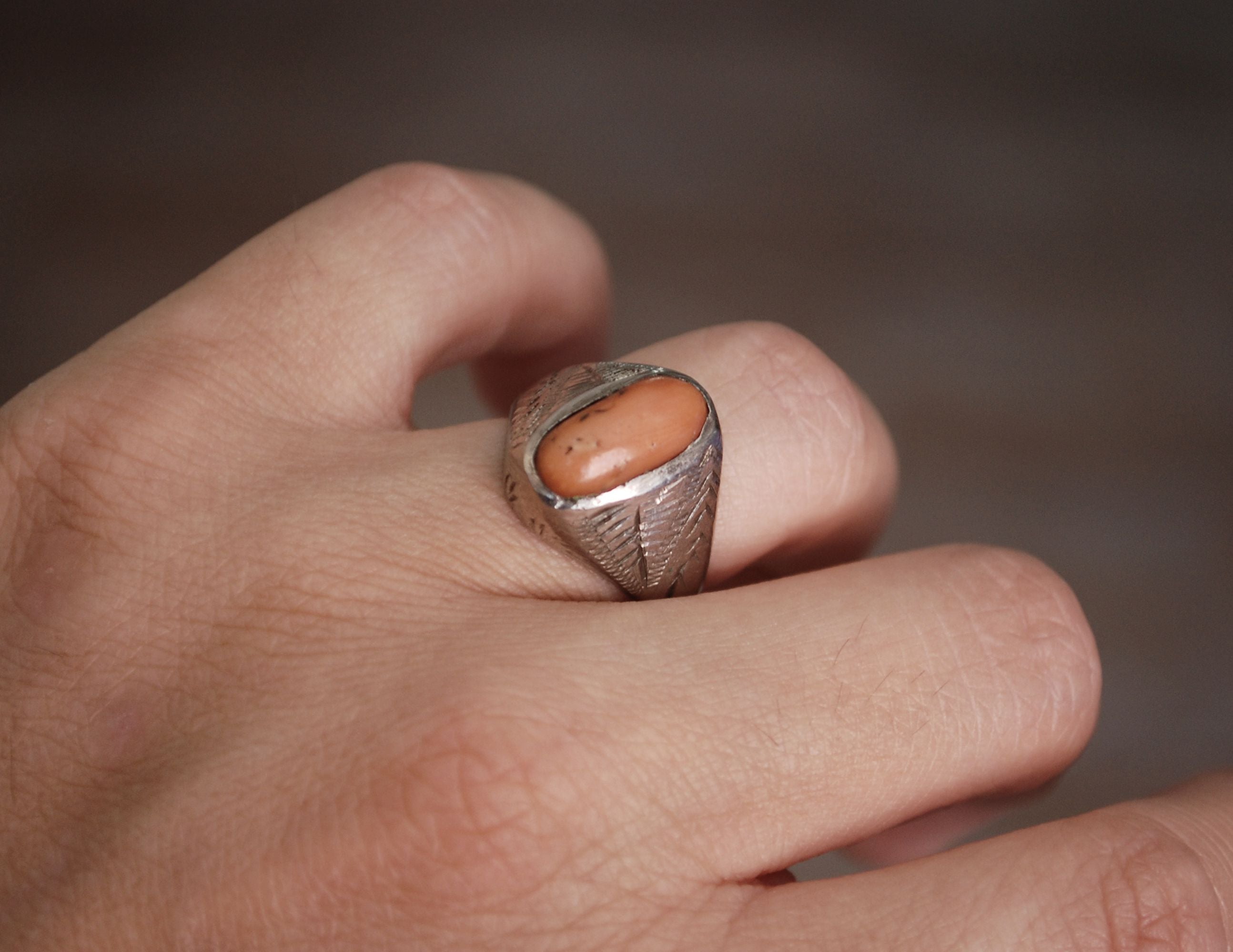 Antique Afghan Coral Ring - Size 6.5