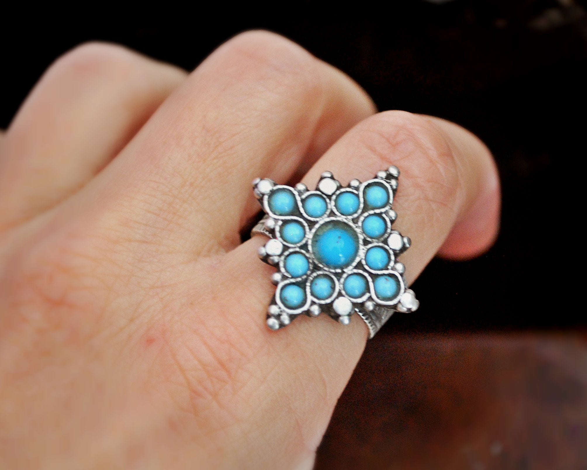 Antique Afghani Turquoise Ring - Size 8.5