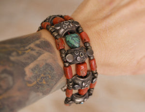 Antique Ladakh Coral Turquoise Bracelet