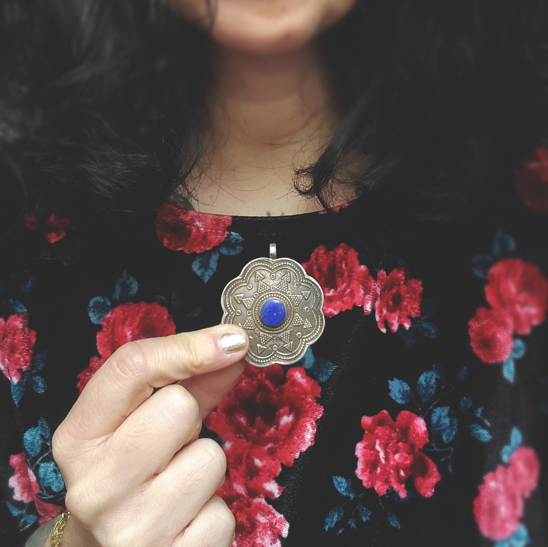 Kazakh Lapis Lazuli Silver Pendant