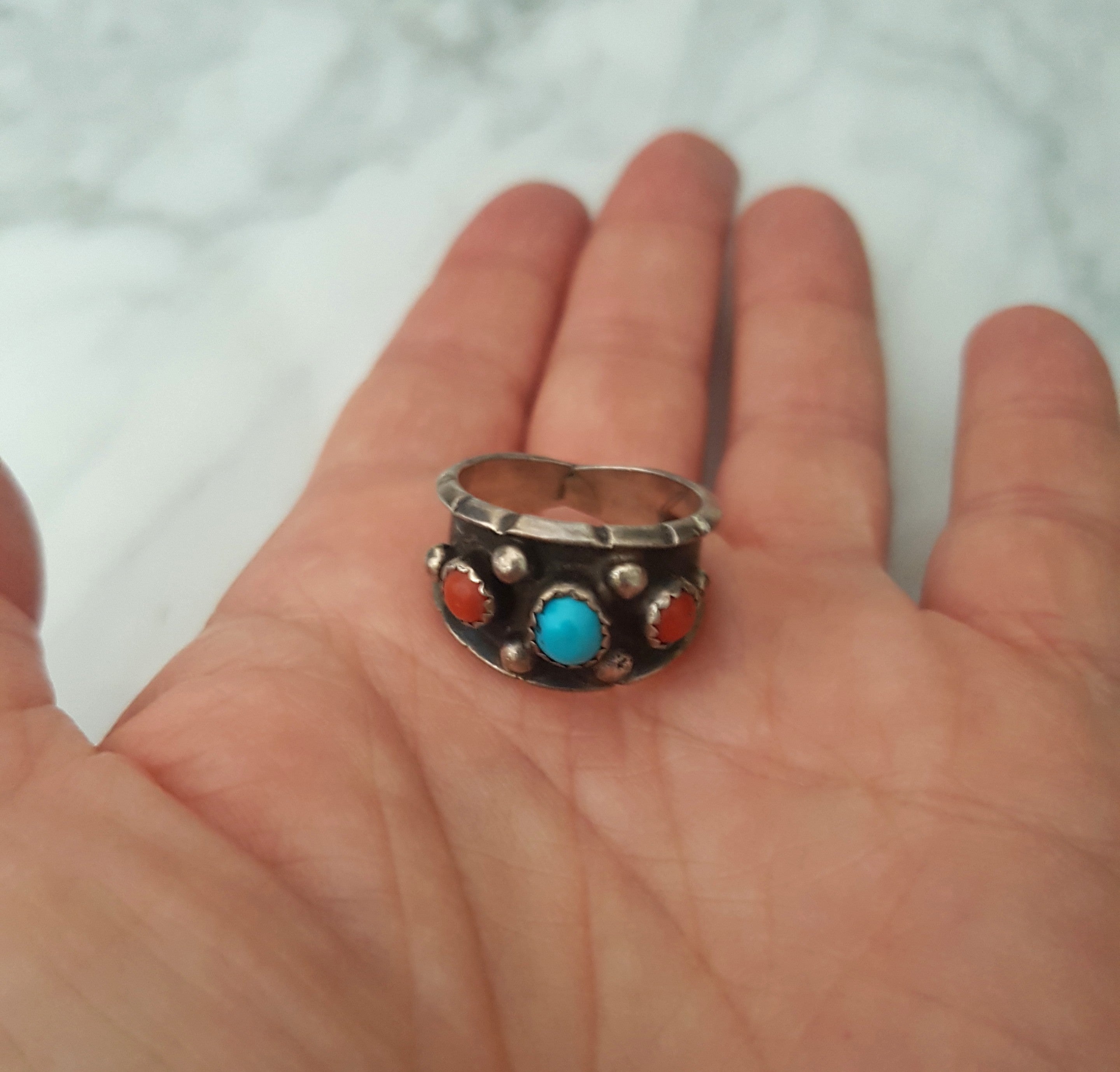 Zuni Turquoise Band Ring - Size 7.25 - Signed Milton Lasiloo