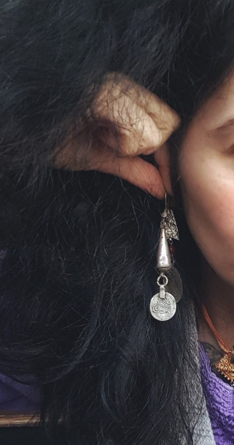 Berber Cone Dangle Earrings with Bedouin Coins