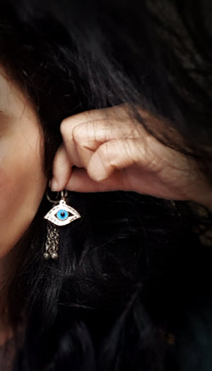 Evil Eye Silver Dangle Earrings