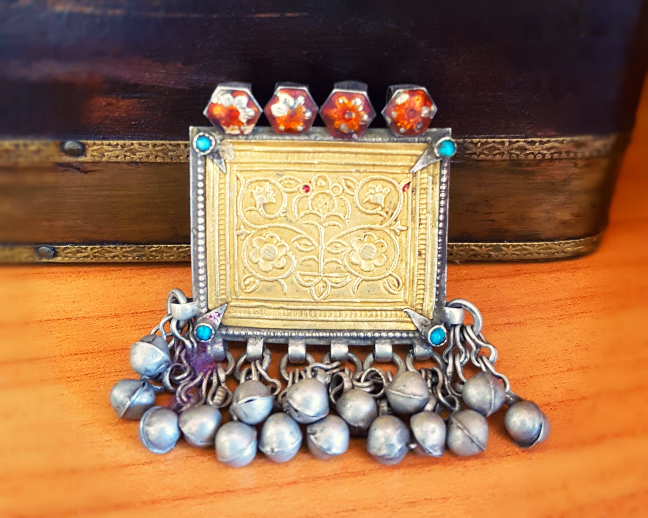 Antique Afghani Amulet with Bells and Turquoise