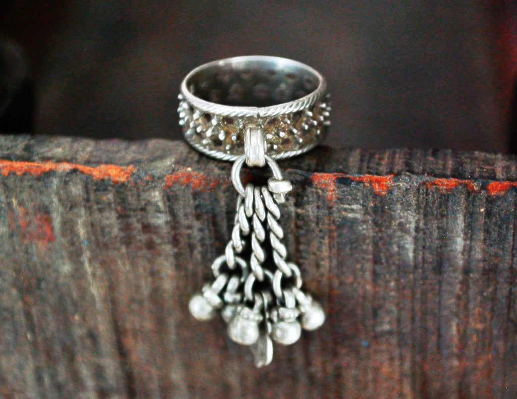 Old Rajasthani Silver Ring with Tassels - Size 6.5