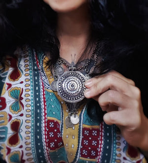 Large Indian Silver Amulet Pendant